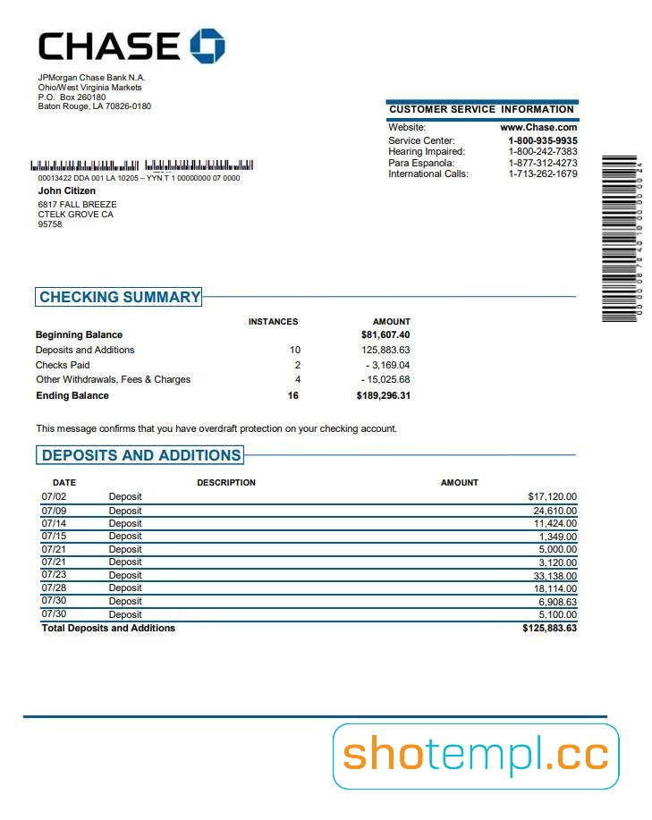Chase Bank Statement PDF Templates